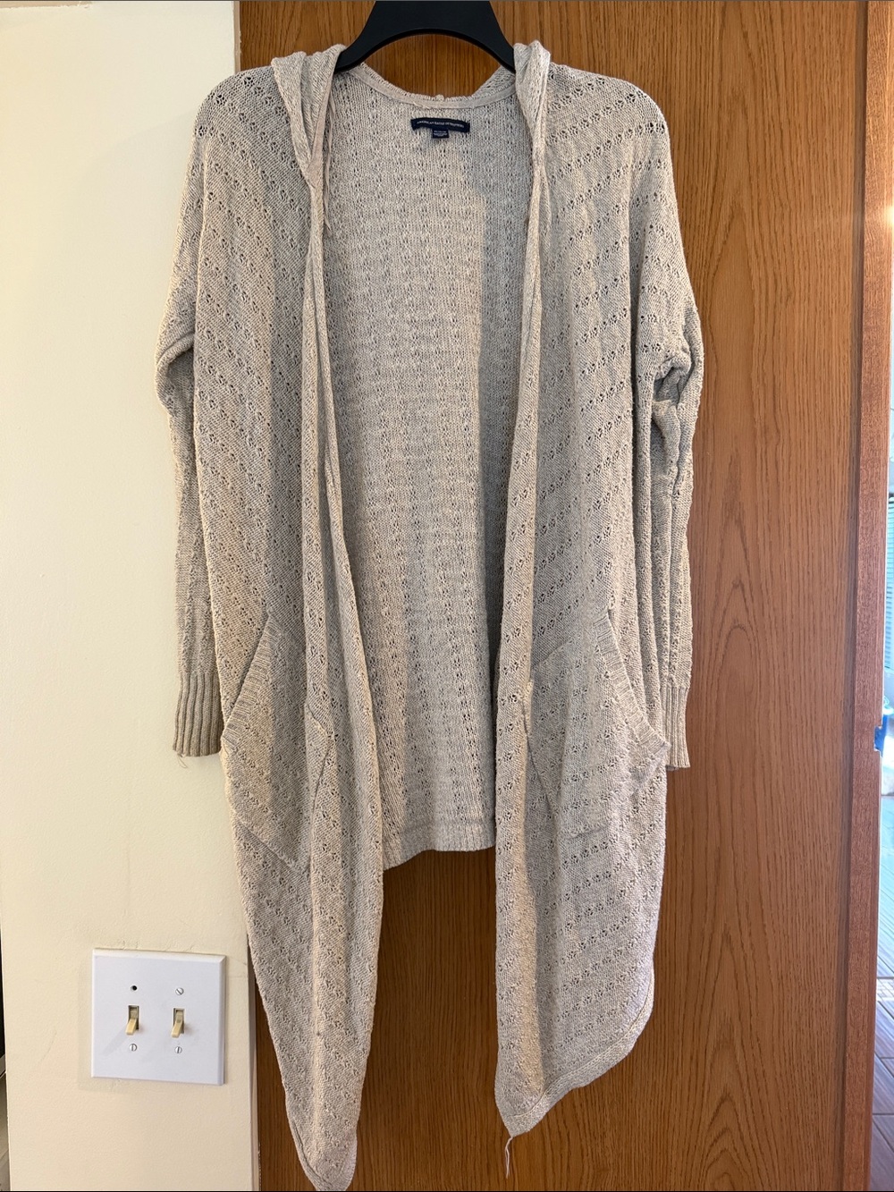 American Eagle Outfitters Light Beige Hooded Open-Front Cardigan